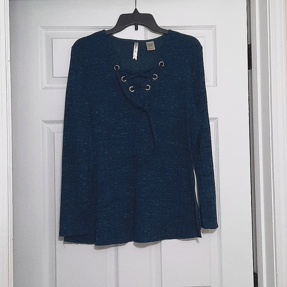 Chemault Large V-neck Lightweight Longsleeve Blue Sweater
